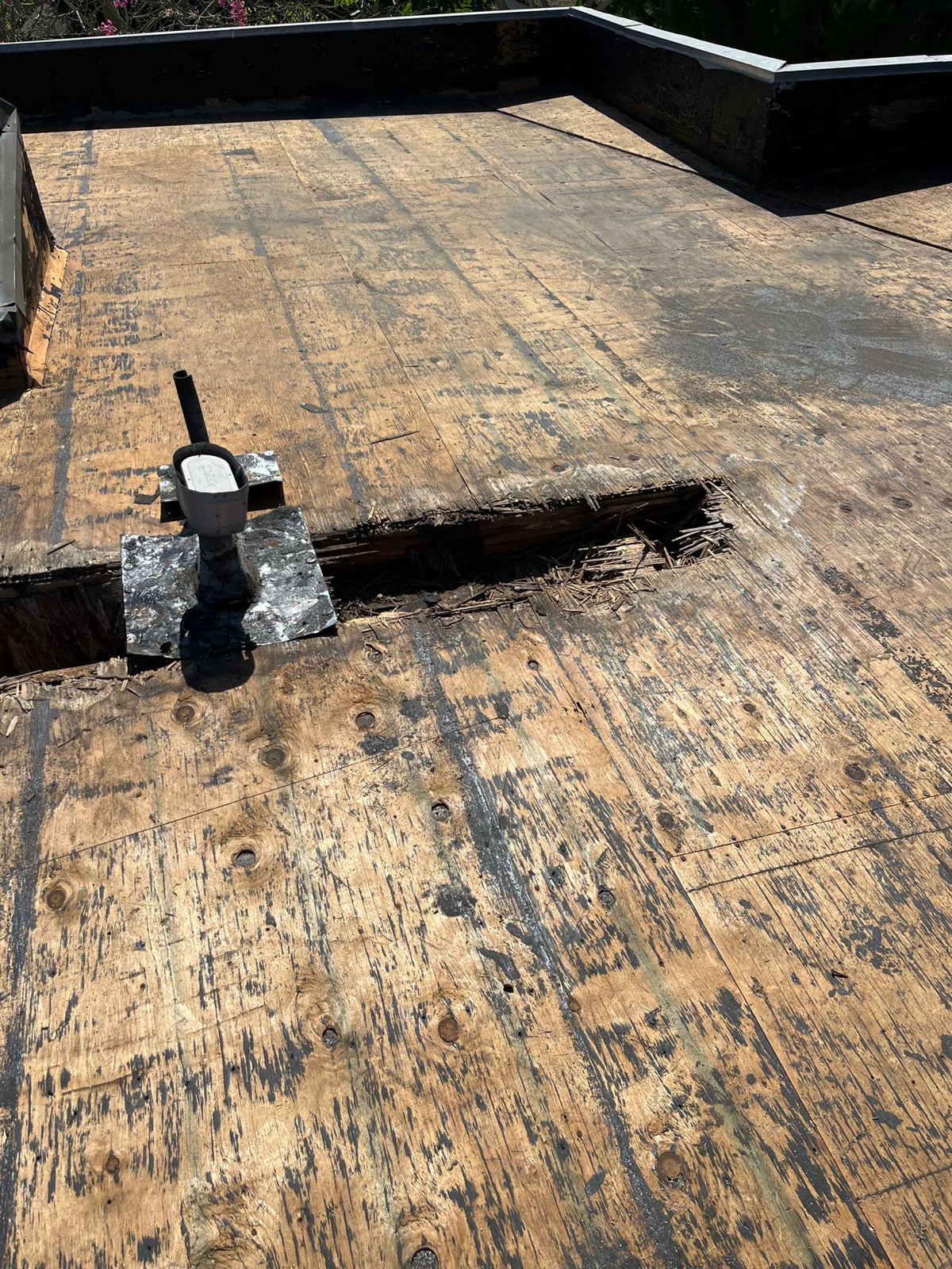 Rotted roof deck being replaced