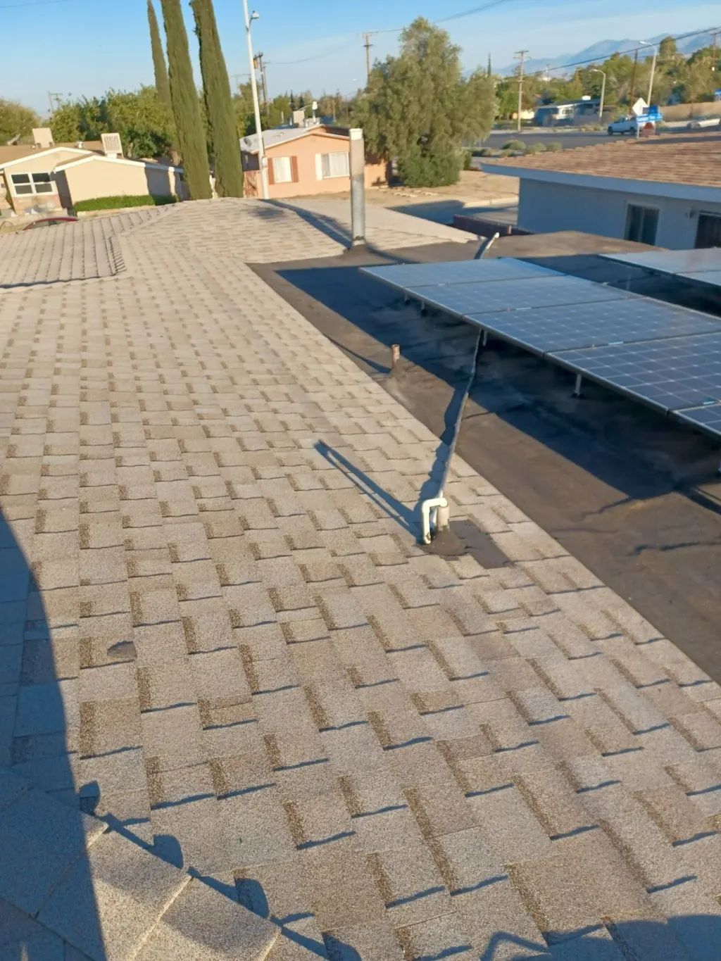 Commercial flat roof with solar panels