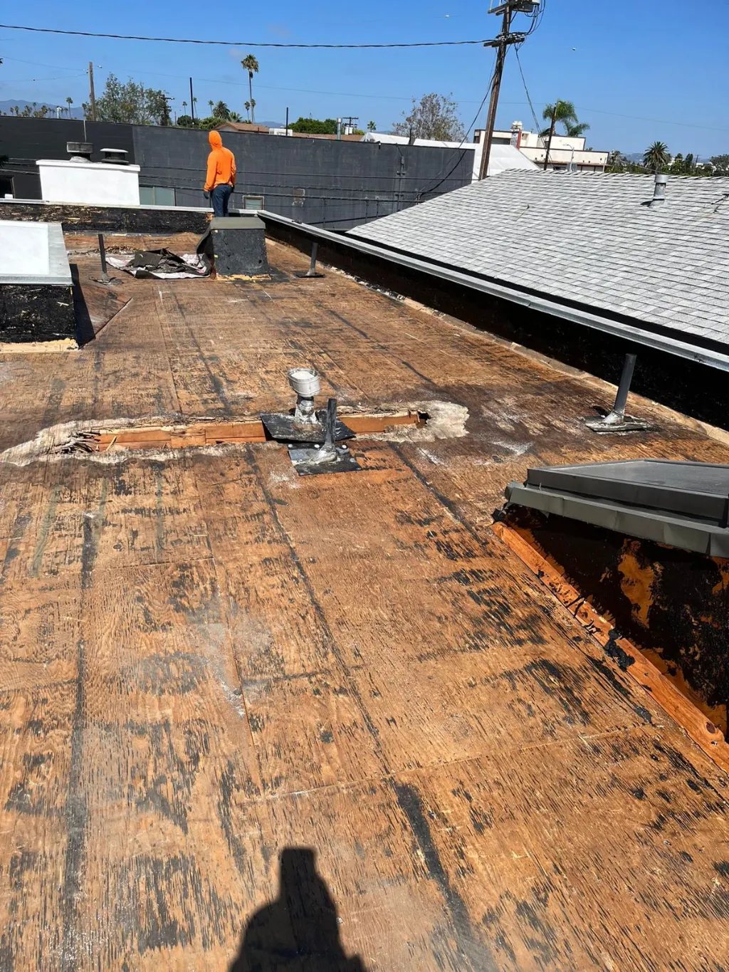Roof tear-off down to the deck